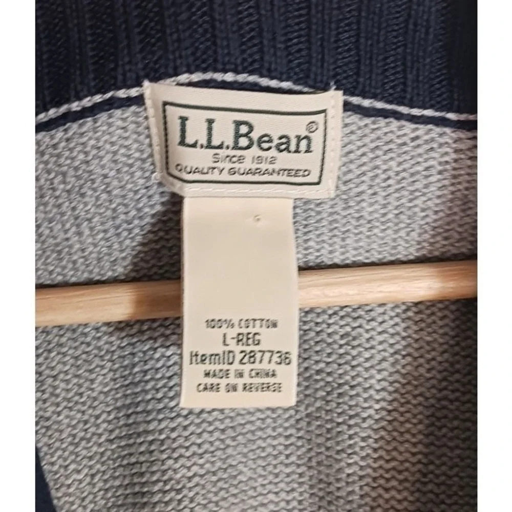 L.L. Bean Mens L 100% Cotton Quarter Zip Sweater Gray Rib Knit Preppy
